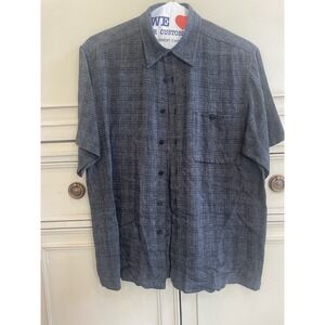 Marc Edwards‎ Button Up Short Sleeve Casual Polo Striped Linen Blend Blue Large